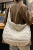 White Quilted Zipper Large Shoulder Bag