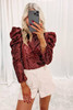 Burgundy Sequin Mock Neck Bubble Sleeve Top