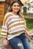 Multicolor Plus Size Striped Hollowed Knitted Loose Sweater