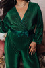 Dark Green Plus Size Pleated Satin Belted V Neck Jumpsuit