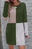 Jungle Green Ribbed Color Block Drop Shoulder Long Sleeve Mini Dress