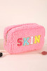 Pink Plush Chenille Embroidered Alphabet Makeup Bag