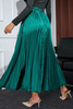 Blackish Green Satin Elastic Waist Pleated Maxi Skirt