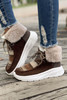 Coffee Plush Suede Patched Lace Up Ankle Boots