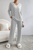 Light Grey Ribbed Knit V Neck Slouchy Two-piece Outfit