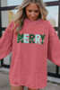 Strawberry Pink MERRY Christmas Corded Pullover Sweatshirt