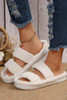 White Soft Ribbed Double Straps Flat Slippers
