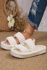 White Soft Ribbed Double Straps Flat Slippers