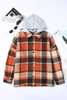 Orange Hooded Plaid Button Front Shacket
