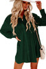 Blackish Green Velvet Button Front Shirt Mini Dress
