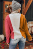 Multicolor Colorblock Textured Drop Shoulder Sweater Red