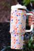 White Festive Printed Stainless Thermos Cup with Handle