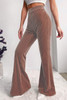 Dusty Pink Solid Color High Waist Flare Corduroy Pants