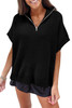 Black Quarter Zip Short Batwing Sleeve Sweater