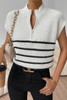 White Stripe Half Zip Split Stand Neck Sweater T-shirt White Stripe Half Zip Split Stand Neck Sweater T-shirt