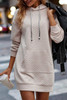 Parchment Drawstring Kangaroo Pocket Quilted Hooded Dress