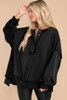 Black Oversized Exposed Seam Henley Sweatshirt