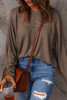 Brown Fiery Solid Color Patchwork Long Sleeve Top