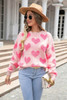 Light Pink Valentines Day Heart Jacquard Knit Sweater Light Pink Valentines Day Heart Jacquard Knit Sweater