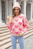 Light Pink Valentines Day Heart Jacquard Knit Sweater Light Pink Valentines Day Heart Jacquard Knit Sweater