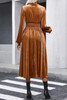 Camel Wrap V Neck Smocked High Waist Velvet Midi Dress