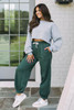 Mist Green Drawstring Waist Casual Jogger Pants