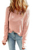 Apricot Pink Textured Round Neck Long Sleeve Top