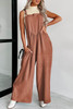 Gold Flame Textured Buttoned Straps Ruched Wide Leg Jumpsuit