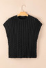 Black Crew Neck Cable Knit Short Sleeve Sweater