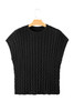 Black Crew Neck Cable Knit Short Sleeve Sweater