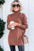 Mineral Red Turtleneck Ribbed Knit Tunic Sweater Mineral Red Turtleneck Ribbed Knit Tunic Sweater