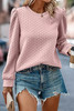 Light Pink Cable Textured Puff Sleeve Sweatshirt