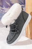 Dark Grey Suede Square Toe Plush Lined Drawstring Ankle Boots