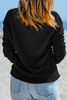 Black Waffle Knit Drop Shoulder Long Sleeve Top