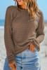 Dark Brown Waffle Knit Drop Shoulder Long Sleeve Top