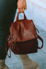 Brown Retro PU Leather Large Capacity Backpack