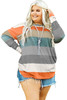 Green Stripe Plus Size Colorblock Pullover Top