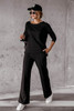 Black Solid Pullover and Seamed Casual Pants Set