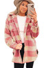 Peach Blossom Plaid Print Buttoned Collared Chest Pockets Shacket