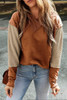 Chestnut Contrast Sleeves Patchwork Colorblock Hoodie