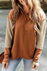 Chestnut Contrast Sleeves Patchwork Colorblock Hoodie Chestnut Contrast Sleeves Patchwork Colorblock Hoodie