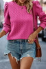 Rose Red Cable Textured Puff Sleeve Sweatshirt