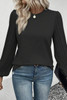 Black Contrast Ribbed Bishop Sleeve Top