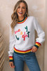 White Merry & Bright Colorful Stripes Trim Sweater