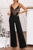 Black Lace V Neck Bodice Spaghetti Straps Wide Leg Jumpsuit