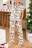 White Printed Christmas Pattern Buttoned Two Piece Sleepwear