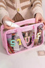 Pink STUFF Glitter Chenille Patched Transparent Makeup Bag