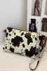 White Cow Print Wrist Strap Zipped Wallet