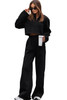 Black Zipped Collared Crop Top and Wide Leg Pants Set