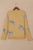 Camel Fuzzy Cheetah Accent Round Neck Sweater